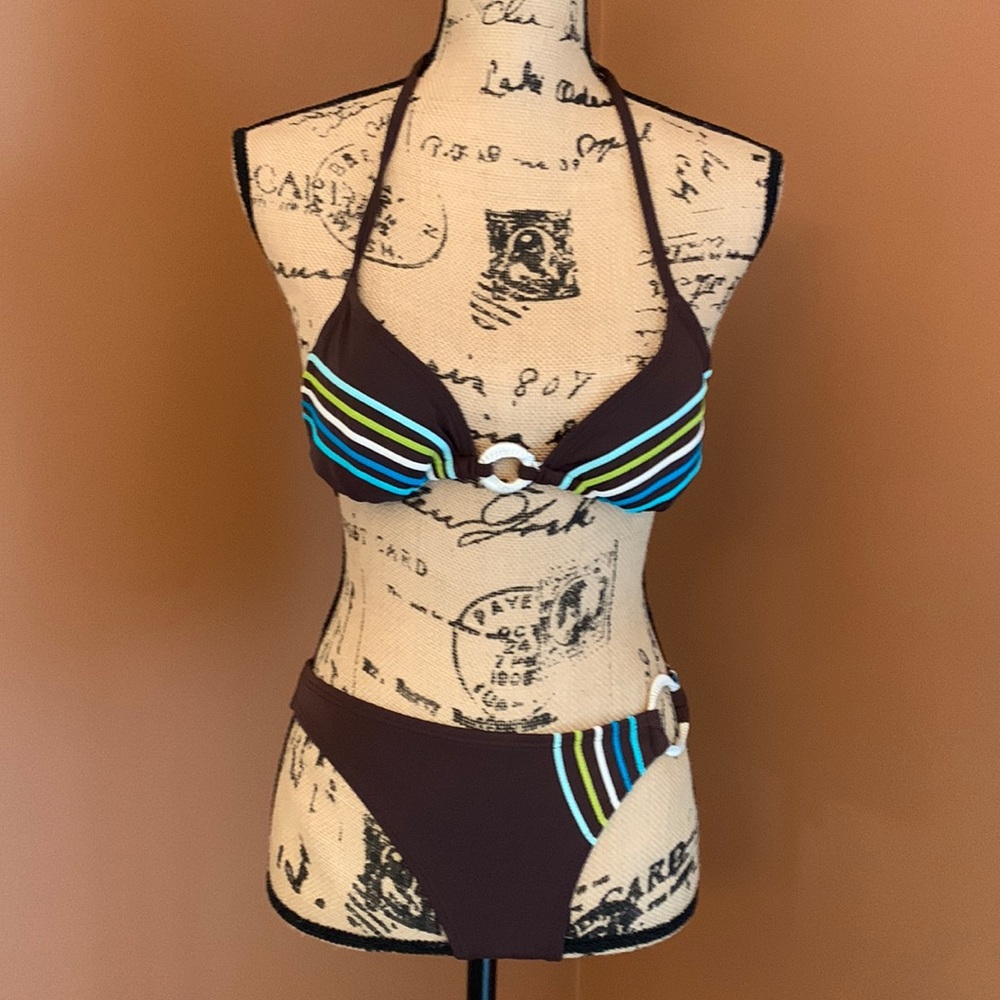 Brown Two Piece Triangle Halter Bikini